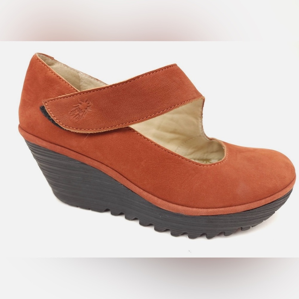 FLY LONDON Yasi Cinnamon Suede Leather Wedge Shoes - Picture 7 of 8